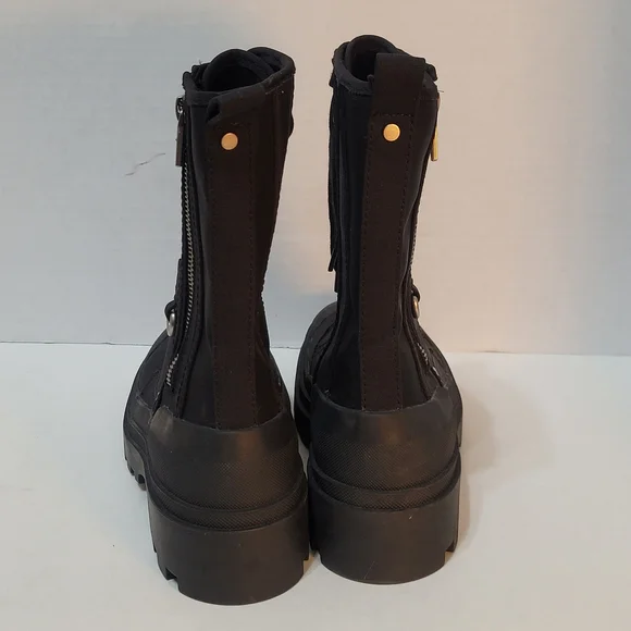 Zara Black Canvas Women's Combat Boots Chunky Heel Lace-up Zip-up Sz40 (US Sz9) - Picture 10 of 16